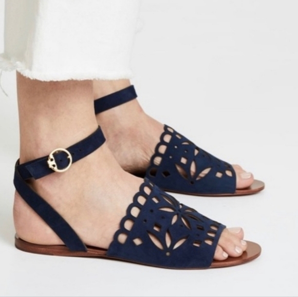 Tory Burch Womens May  Ankle Leather Suede Flats Sandals shoes sz 10M - Picture 1 of 14